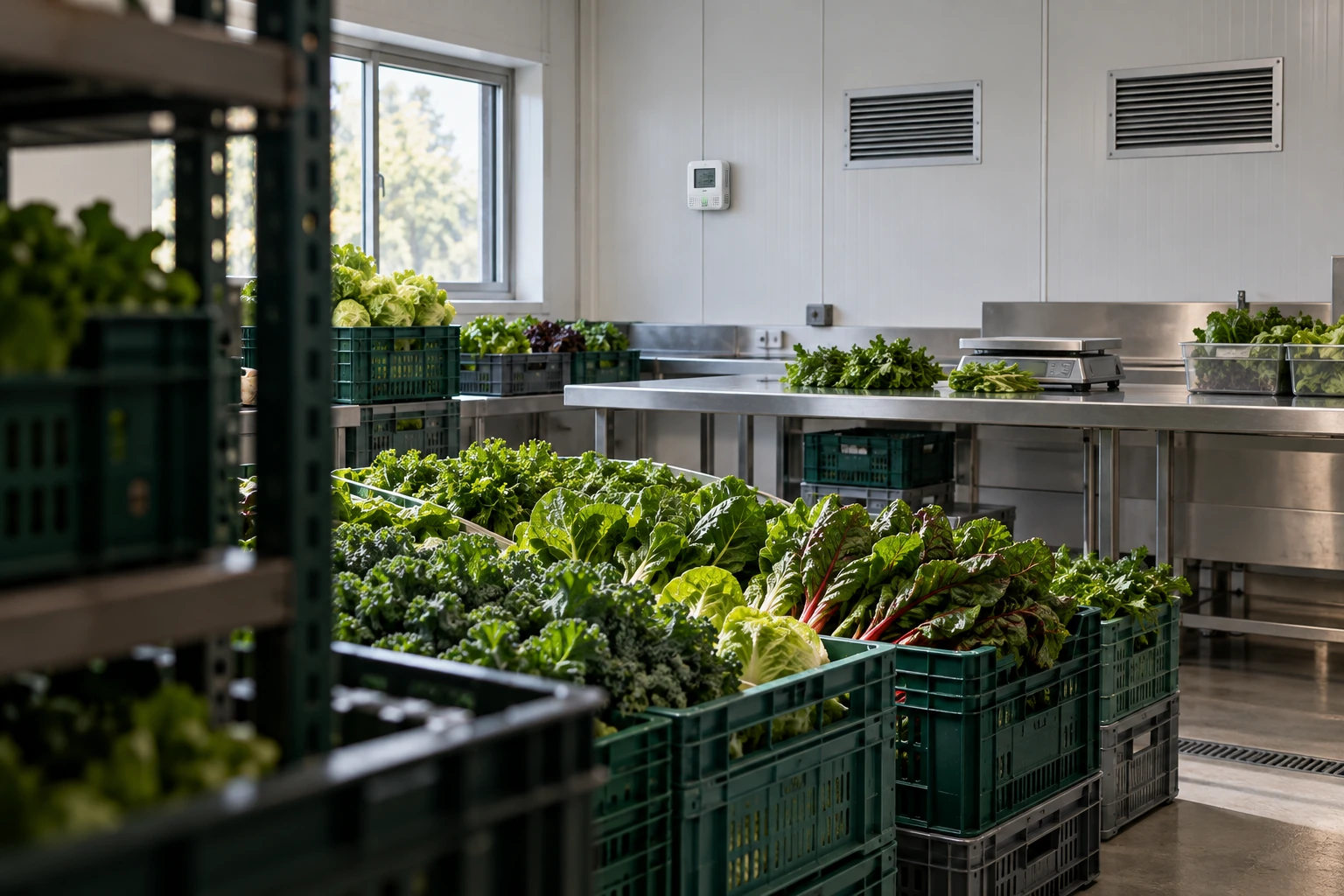 Fresh produce and ventilation in a commercial handling room